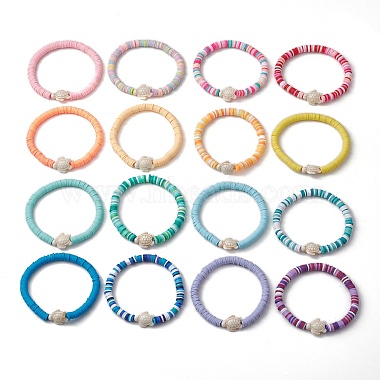 16Pcs 16 Colors Dyed Synthetic Turquoise and Handmade Polymer Clay Beaded Stretch Bracelets Sets(BJEW-JB10763)-4