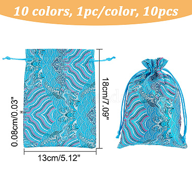 10Pcs 10 Colors Chinese Style Brocade Drawstring Gift Blessing Bags(ABAG-NB0001-87)-2