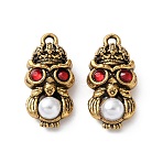 304 Stainless Steel & ABS Plastic Pearl Pendants, Owl Charm, with Rhinestone, Ion Plating(IP), Long-Lasting Plated, Red, 22.5x11x6mm, Hole: 1.6mm(PL-L002-04AG-01)