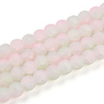 Crackle Glass Beads Strands, Round, Two Tone, Frosted, Misty Rose, 8~8.5x7~7.5mm, Hole: 1.4mm, about 105~107pcs/strand, 29.92~30.71 inch(76~78cm)(GLAA-N009-8mm-01)
