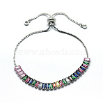 Brass Cubic Zirconia Bolo Tennis Bracelets, Slider Box Chains Bracelets, Platinum, Colorful, 10-1/4 inch(26cm)(BJEW-I272-02A)