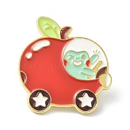 Cartoon Apple & Frog Enamel Pin, Alloy Enamel Brooch Pin for Clothes Bags, Golden, Red, 28x26x10mm, Pin: 1mm(JEWB-P008-D01)