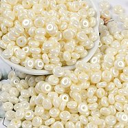 Opaque Colours Luster Glass Seed Beads, Donut, Lemon Chiffon, 6.5x3mm, Hole: 1.8mm, about 1363pcs/pound(SEED-P008-01C-05)