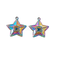 Ion Plating(IP) 304 Stainless Steel Pendants, Star Charms, Rainbow Color, 26x25x4.5mm, Hole: 2.5mm, inner diameter: 5x5mm(STAS-K242-12M)