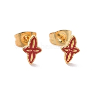 Enamel Star Stud Earrings with 316L Surgical Stainless Steel Pins, Gold Plated 304 Stainless Steel Jewelry for Women, Red, 8.5x5.5mm, Pin: 0.7mm(EJEW-P204-01G-04)