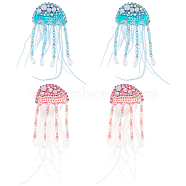 4Pcs 2 Colors Jellyfish Handmade Beaded Appliques, Sequin & Feather & Rhinestone Sew on Patches, Mixed Color, 106~128x42~43x7.5~8mm, 2pcs/color(PATC-GA0001-12)