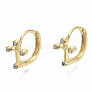 Brass Micro Pave Clear Cubic Zirconia Huggie Hoop Earrings, Nickel Free, Cross, Real 18K Gold Plated, 12x8mm, Pin: 0.8mm(EJEW-N011-13G-NF)
