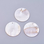 Shell Pendants, Undyed, Flat Round, 30x1~2mm, Hole: 1.4mm(BSHE-P026-07)