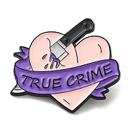 Knife with Heart & Word True Crime Enamel Pins, Black Alloy Brooches for Clothes Backpack Women, Misty Rose, 27x30x1.3mm(JEWB-M029-06D-EB)