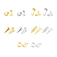 304 Stainless Steel Stud Earring Findings, with Loop, Mixed Shapes, Golden & Stainless Steel Color, 7.4x7.2x1.5cm, 20pcs/box(STAS-UN0004-11)