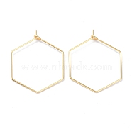 316 Stainless Steel Hoop Earring Findings, Wine Glass Charms Findings, Hexagon, Real 18K Gold Plated, 32x25x0.6mm, Hole: 2mm(STAS-K216-03B-G)