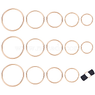 WADORN 15Pcs 5 Style Zinc Alloy Round Rings, Adjustable Buckle, for Bag Straps, Garment Accessories, Light Gold, 29~56x2~3mm, Inner Diameter: 25~50mm, 3pcs/style(KK-WR0001-10)