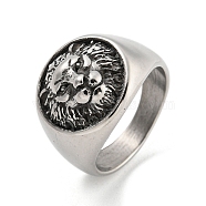 304 Stainless Steel Ring, Lion, Inner Diameter: 19mm(RJEW-B055-05AS-04)
