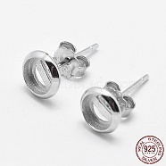 925 Sterling Silver Stud Earring Findings, Flat Round, Silver, 6.5x1.5mm, Tray: 5mm, Pin: 0.6mm(STER-F032-02S)