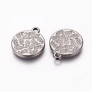CCB Plastic Pendants, Flat Round with Flower, Antique Bronze, 21x18x2mm, Hole: 2mm(CCB-E059-02AB)