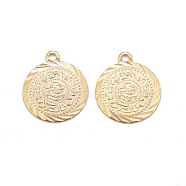 Rack Plating Eco-friendly Brass Charms, Lead Free & Cadmium Free, Long-Lasting Plated, Flat Round with Textured Pattern, Real 24K Gold Plated, 17.5x15x0.5mm, Hole: 1mm(KK-D075-33G-04-RS)