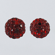 Pave Disco Ball Beads, Polymer Clay Rhinestone Beads, Round, Siam, 10mm, Hole: 1.5mm(X-RB-A130-10mm-5)
