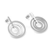 Rhinestone Multi-Ring Dangle Stud Earrings, 304 Stainless Steel Jewelry for Women, Stainless Steel Color, 31x23.5mm, Pin: 0.7mm(EJEW-E286-10P)