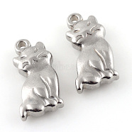201 Stainless Steel Kitten Pendants, Cat Shape Charms, Stainless Steel Color, 17x10.5x4mm, Hole: 1.5mm(STAS-Q195-24)