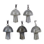 Natural Labradorite Pendants, with Stainless Steel Snap On Bails, Mushroom Shaped, 24~25x16mm, Hole: 5x3mm(G-N0325-10O)