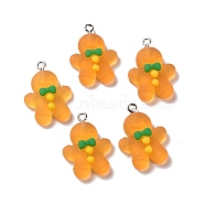 Christmas Transparent Resin Pendants, Frosted, with Platinum Tone Iron Loops, Gingerbread Man Charm, Dark Orange, 26x18.5x7mm, Hole: 2mm(RESI-E022-02P-05)