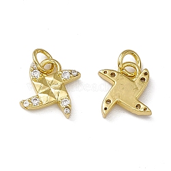 Rack Plating Brass Cubic Zirconia Charms, with Jump Ring, Cadmium Free & Nickel Free & Lead Free, Real 18K Gold Plated, Pinwheel, Real 18K Gold Plated, 8.5x7x1.5mm, Hole: 2mm, Ring: 4x0.6mm(KK-M231-03G)