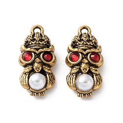 304 Stainless Steel & ABS Plastic Pearl Pendants, Owl Charm, with Rhinestone, Ion Plating(IP), Long-Lasting Plated, Red, 22.5x11x6mm, Hole: 1.6mm(PL-L002-04AG-01)
