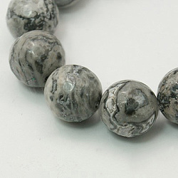 Natural Map Stone/Picasso Stone/Picasso Jasper Strands, Faceted Round, Gray, 10mm, Hole: 1mm, about 39pcs/strand, 15.5 inch(X-G-G099-10mm-27)