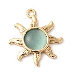 Brass with Glass Pendants, Real 18K Gold Plated, Sun, Medium Aquamarine, 19x17x3mm, Hole: 1.5mm(KK-G503-40G-01)