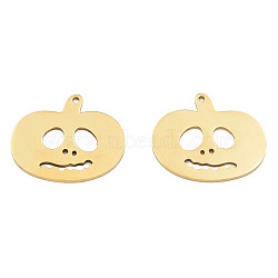Ion Plating(IP) 201 Stainless Steel Pendants, Halloween Style, Pumpkin Jack-O'-Lantern, Real 18K Gold Plated, 21x25x1mm, Hole: 1.4mm(STAS-N098-091LG)
