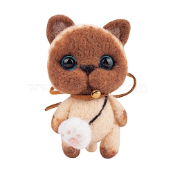 Cat Keychain Needle Felting Kit, including Instruction, Felting Needles, Wool, Foam Pad, Keychain, Craft Eye, Hot Melt Glue Stick, Jump Ring, Imitation Leather Cord, Elastic Cord, Bell, Metal Wire, Mixed Color(DIY-P062-02)