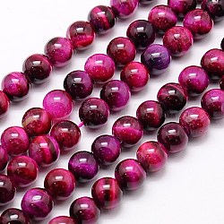 Natural Tiger Eye Beads Strands, Dyed & Heated, Round, Medium Violet Red, 12mm, Hole: 1mm, about 32pcs/strand, 15.75 inch(G-G544-12mm-02)