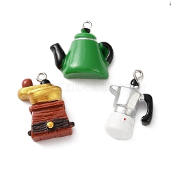 Opaque Resin Pendants, with Iron Loops, Coffee Maker Charms, Platinum, Mixed Color, 23x16.5x7.5mm, Hole: 2mm, about 10pcs/bag(RE-CBA6149-02)