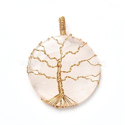 Natural Quartz Crystal Pendants, with Real 18K Gold Plated Eco-Friendly Copper Wire, Half Round, 47x39x9mm, Hole: 6.5x4.5mm(PALLOY-JF00924-02)