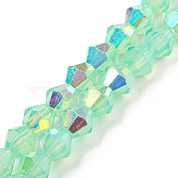 Baking Painted Transparent Glass Beads Strands, Half Electroplate, AB Color Plated, Faceted, Bicone, Aquamarine, 6x5.5mm, Hole: 1mm, about 47pcs/strand, 10.24''(26cm)(GLAA-F029-TM6mm-10)