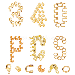 340Pcs Ending Findings Kits for DIY Jewelry, Including Brass Bead Tips & Crimp Beads & Wire Guardians & Jump Rings & Lobster Claw Clasps, Silver(KK-SC0001-88G)