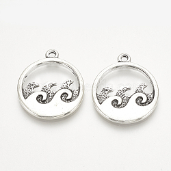 Tibetan Style Alloy Pendants, Flat Round with Sea Wave, Cadmium Free & Lead Free, Antique Silver, 23.5~24x20.5x2mm, Hole: 1.5mm(X-TIBE-Q072-23AS-RS)