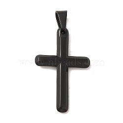 304 Stainless Steel Pendants, Cross Charm, Religion, Black, 37x23x7mm, Hole: 8x5mm(STAS-C105-01EB)