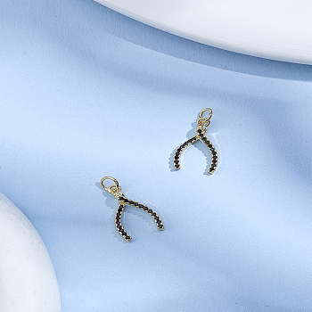 2Pcs Brass Micro Pave Grade AAA Cubic Zirconia Pendants, Long-Lasting Plated, Wishbone, Cadmium Free & Nickel Free & Lead Free, with Jump Ring, Real 18K Gold Plated, 17x10x4mm, Hole: 3mm