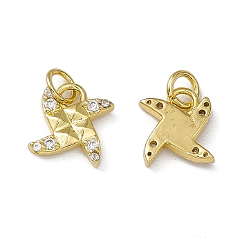 Rack Plating Brass Cubic Zirconia Charms, with Jump Ring, Cadmium Free & Nickel Free & Lead Free, Real 18K Gold Plated, Pinwheel, Real 18K Gold Plated, 8.5x7x1.5mm, Hole: 2mm, Ring: 4x0.6mm