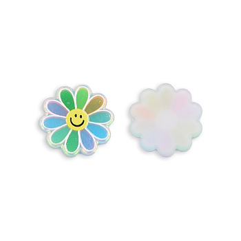 Plate Acrylic Cabochons, with Printed Flower, Colorful, 21.5x21.5x2.5mm