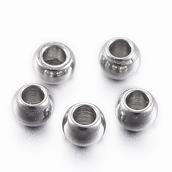 304 Stainless Steel Beads, Round, Stainless Steel Color, 2x1.2mm, Hole: 1mm