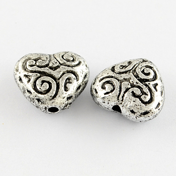 Acrylic Antique Beads, Heart, Antique Silver Plated Color, 14mm long, 13mm wide, 7mm thick,  hole: 1.5mm