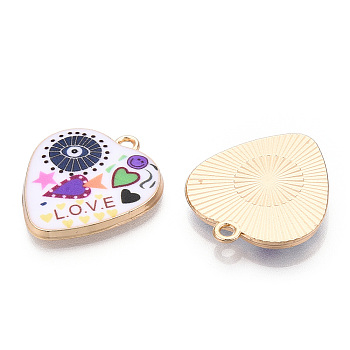 Printed Alloy Pendants, Light Gold Tone, Heart with Evil Eye Charms, Colorful, 25.5x23x3mm, Hole: 2mm