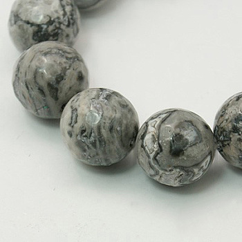 Natural Map Stone/Picasso Stone/Picasso Jasper Strands, Faceted Round, Gray, 10mm, Hole: 1mm, about 39pcs/strand, 15.5 inch