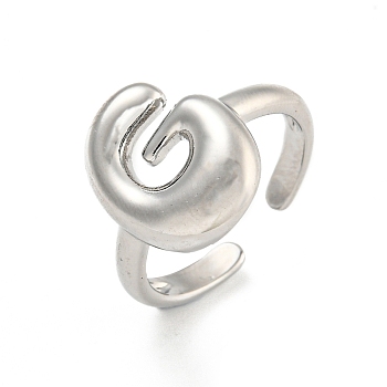 Brass Letter Open Cuff Rings for Women, Adjustable, Platinum, Letter G, 15~16.5x7~16.5mm