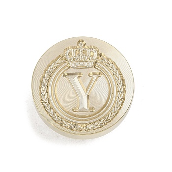 Golden Tone Crown Initial Wax Seal Brass Stamp Heads, for Wax Seal Stamp, Letter Y, 25x14.5mm, Hole: 7mm