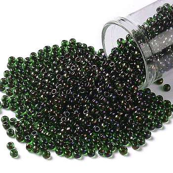 TOHO Round Seed Beads, Japanese Seed Beads, (247) Inside Color AB Jonquil/Dk Plum Lined, 8/0, 3mm, Hole: 1mm, about 222pcs/10g