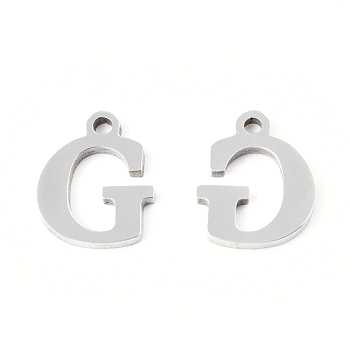 201 Stainless Steel Charms, Alphabet, Letter.G, 9x7x1mm, Hole: 1mm