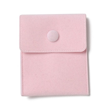 Velvet Jewelry Storage Pouches, Rectangle Jewelry Bags with Snap Fastener, for Earrings, Rings Storage, Pink, 9.7~9.75x7.9cm